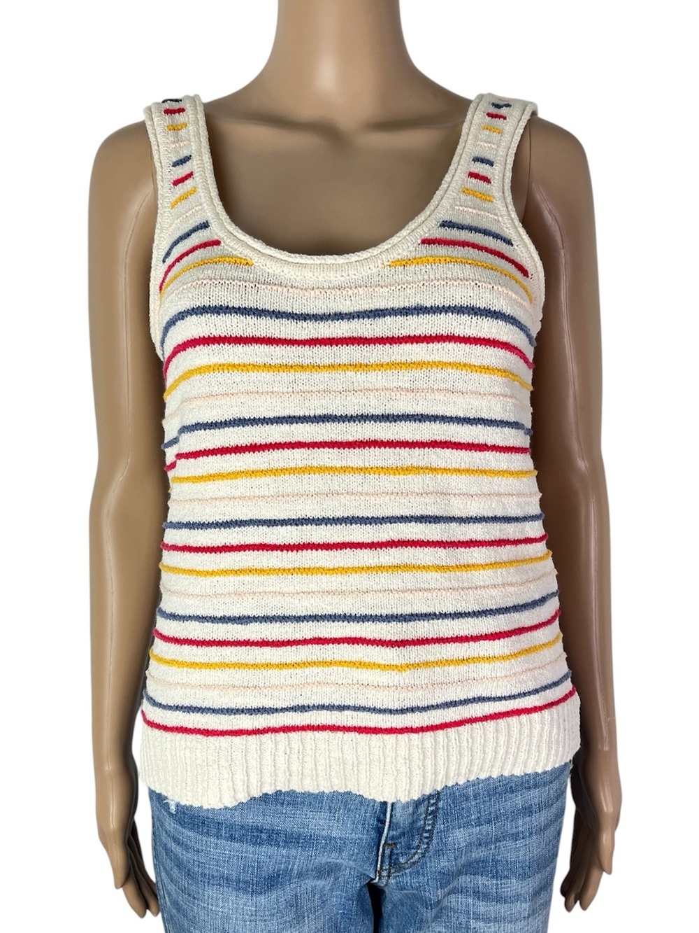 Madewell Scoop Sweater Soft Lightweight Retro Style Tank in Allgood Stripe Ivory